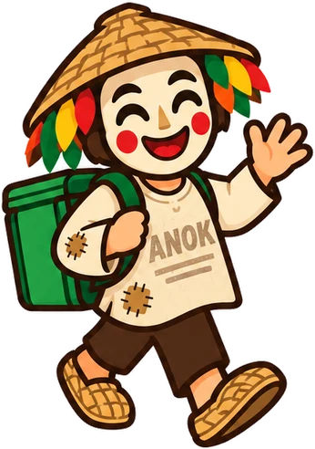The Anok mascot waving